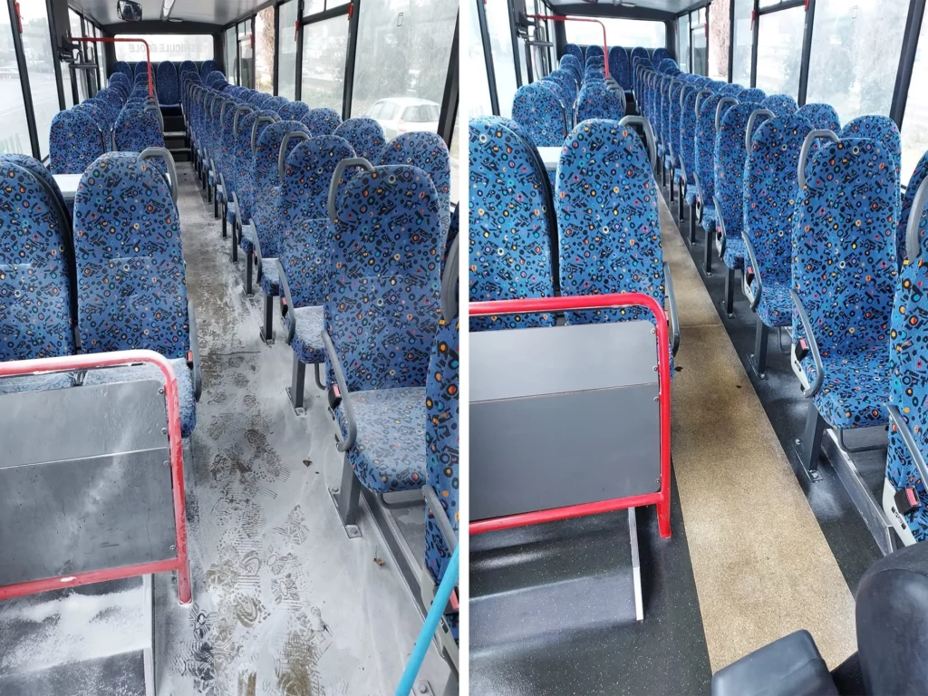 avant après nettoyage d'un bus suite vandalisme