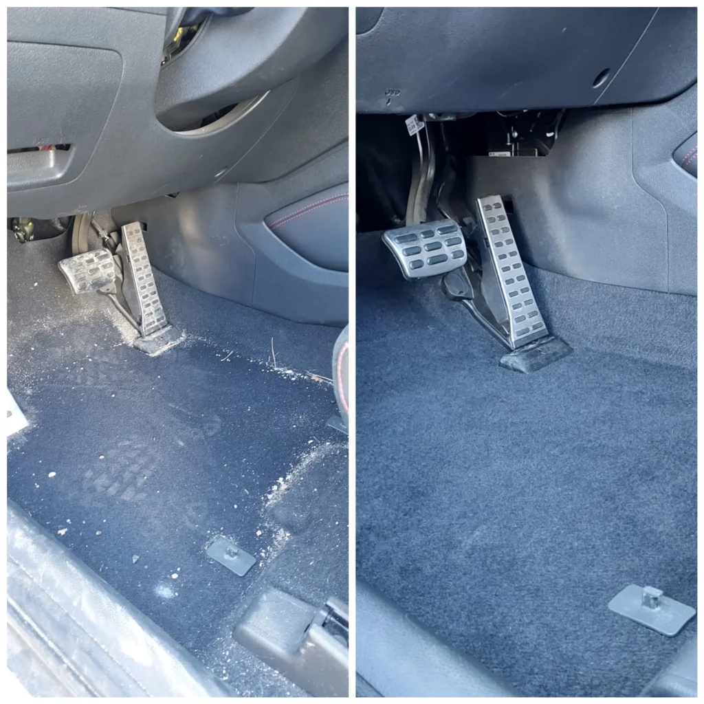 avant après d'un nettoyage de tapis ou moquette de voiture poids lourd